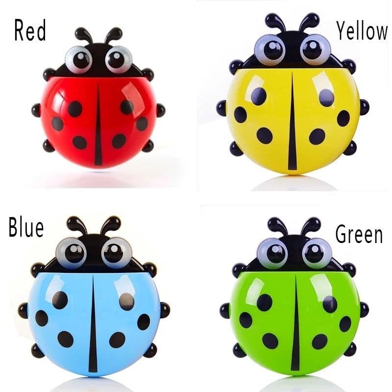 image-2pcs Ladybug Toothbrush Holder Cute Cartoon Animal Toothbrush Toothpaste Wall Suction Holders Rack for Kids Container Organizer