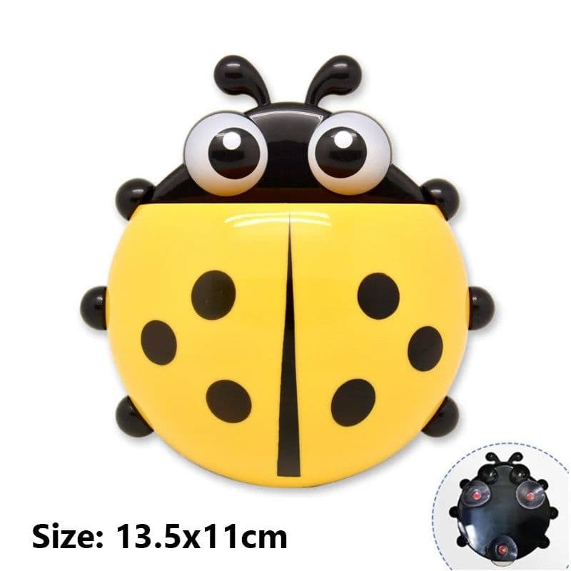 image-2pcs Ladybug Toothbrush Holder Cute Cartoon Animal Toothbrush Toothpaste Wall Suction Holders Rack for Kids Container Organizer