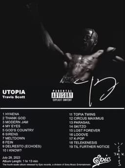 image-Utopia Album Cover Poster Hip Hop Singer Star Travis Scott Canvas Painting Prints Wall Picture Bedroom Club Home Decor Fan Gifts