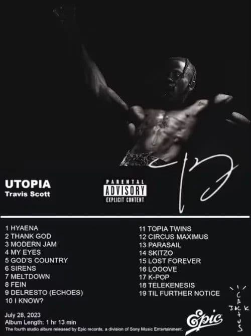 image-Utopia Album Cover Poster Hip Hop Singer Star Travis Scott Canvas Painting Prints Wall Picture Bedroom Club Home Decor Fan Gifts
