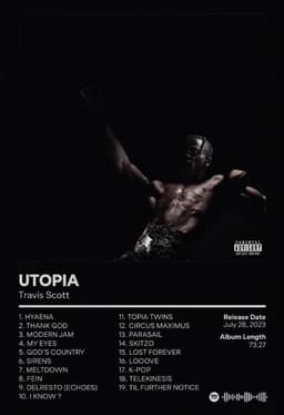 image-Utopia Album Cover Poster Hip Hop Singer Star Travis Scott Canvas Painting Prints Wall Picture Bedroom Club Home Decor Fan Gifts