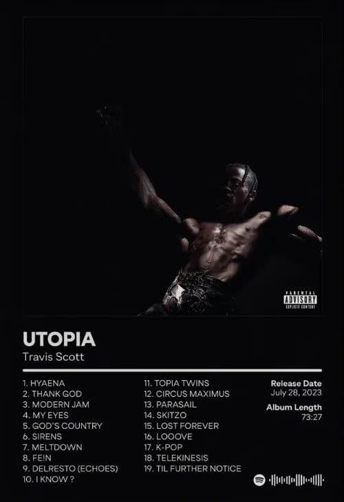 image-Utopia Album Cover Poster Hip Hop Singer Star Travis Scott Canvas Painting Prints Wall Picture Bedroom Club Home Decor Fan Gifts