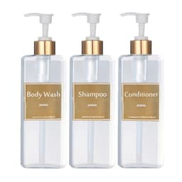 image-500ml/16.9oz Shampoo Dispenser Press Pump Bottle with Gold Waterproof Labels Bathroom Shampoo Conditioner Body Wash Bottles