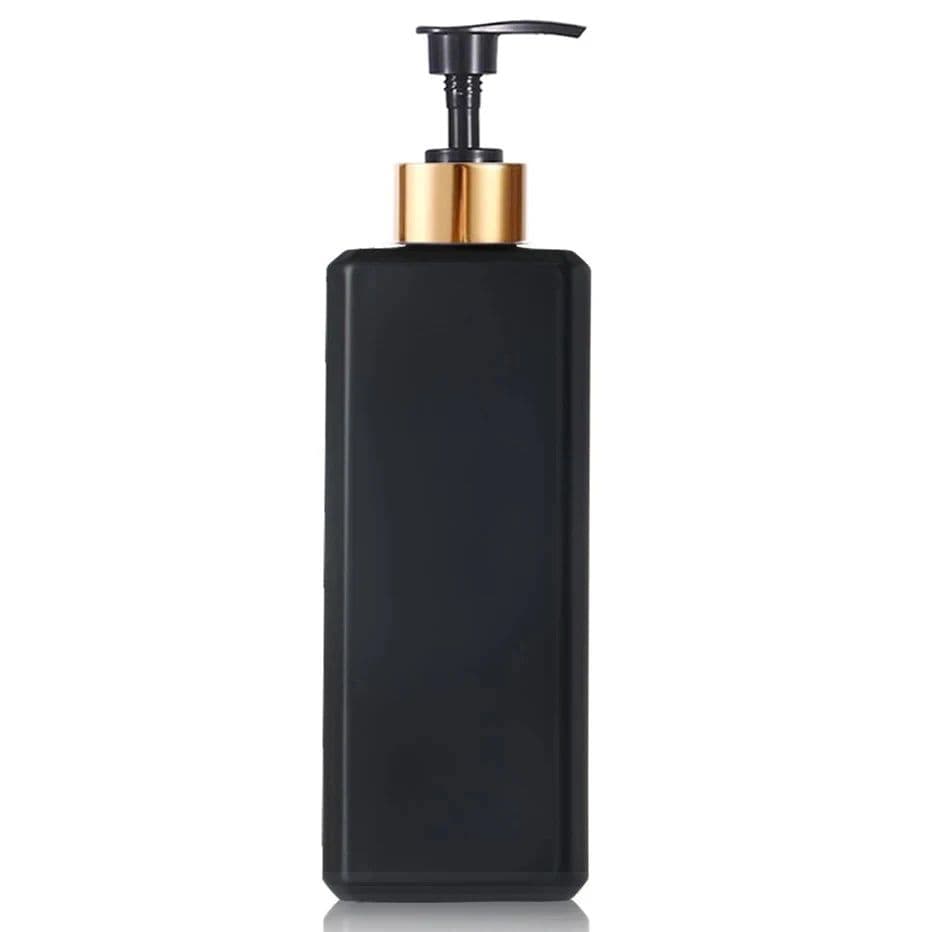 image-500ml/16.9oz Shampoo Dispenser Press Pump Bottle with Gold Waterproof Labels Bathroom Shampoo Conditioner Body Wash Bottles
