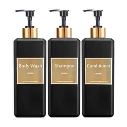 image-500ml/16.9oz Shampoo Dispenser Press Pump Bottle with Gold Waterproof Labels Bathroom Shampoo Conditioner Body Wash Bottles