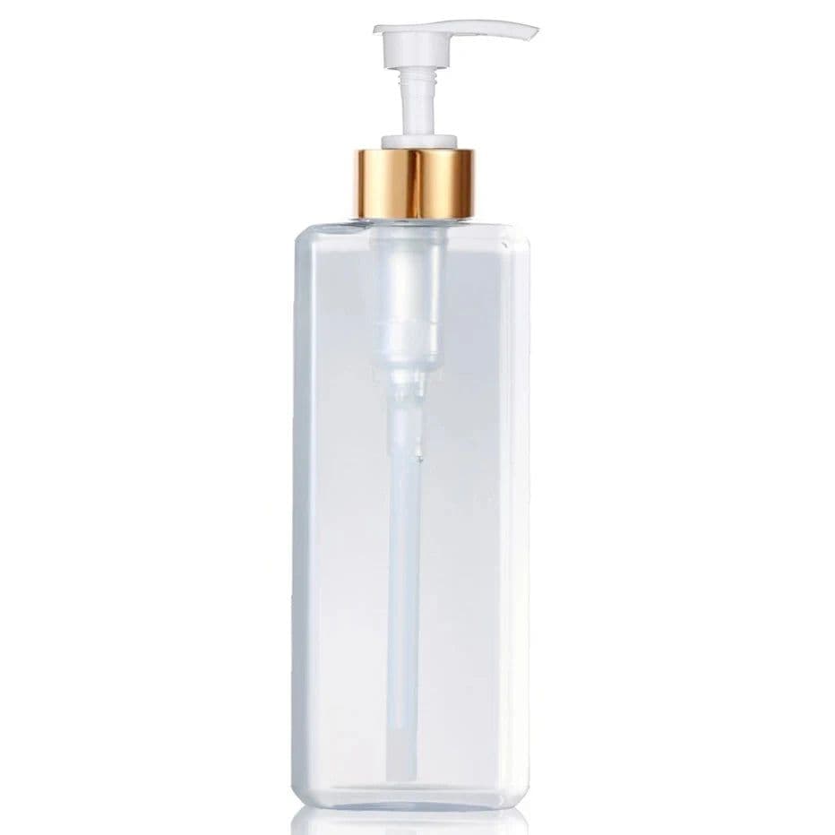 image-500ml/16.9oz Shampoo Dispenser Press Pump Bottle with Gold Waterproof Labels Bathroom Shampoo Conditioner Body Wash Bottles