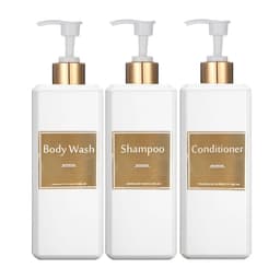 image-500ml/16.9oz Shampoo Dispenser Press Pump Bottle with Gold Waterproof Labels Bathroom Shampoo Conditioner Body Wash Bottles