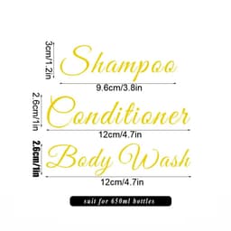 image-500ml/16.9oz Shampoo Dispenser Press Pump Bottle with Gold Waterproof Labels Bathroom Shampoo Conditioner Body Wash Bottles