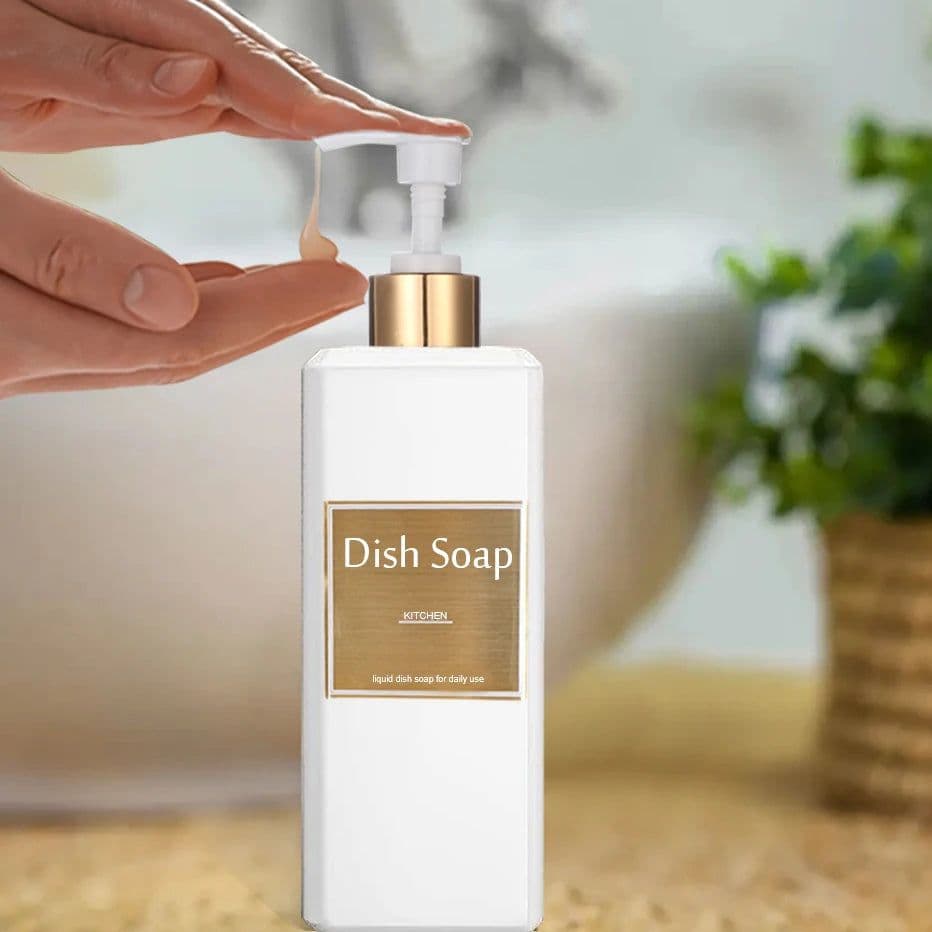 image-500ml/16.9oz Shampoo Dispenser Press Pump Bottle with Gold Waterproof Labels Bathroom Shampoo Conditioner Body Wash Bottles