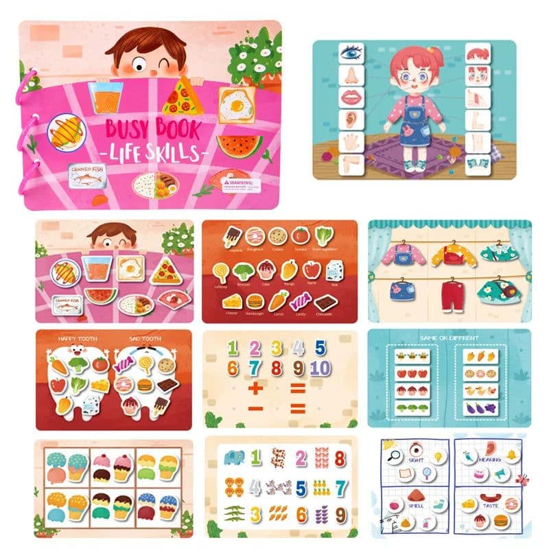 image-Montessori Busy Book Baby Toys Quiet Book Preschool Kids Early Learning Education Cognitive Puzzle Children Sticker Paste Books