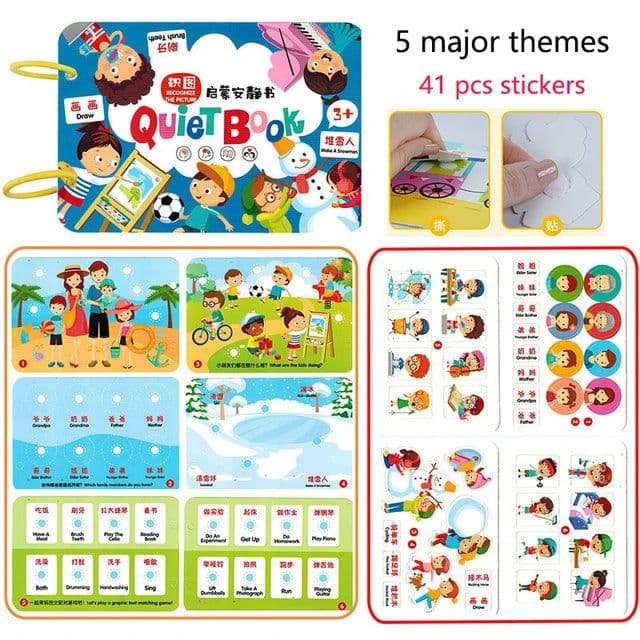 image-Montessori Busy Book Baby Toys Quiet Book Preschool Kids Early Learning Education Cognitive Puzzle Children Sticker Paste Books