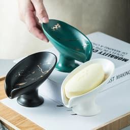 image-Ceramics Leaf Shape Soap Box Drain Soap Holder Box Luxury Bathroom Accessories Supplies Heart Shape Soap Dish Tray Gadgets