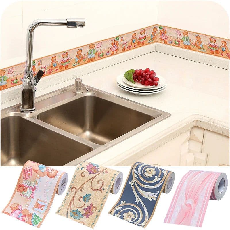 image-10Meters Kid Room Baseboard Wallpaper Kitchen Bathroom Waterproof Waist Line Tile Stickers Self-Adhesive Cartoon Wall Decoration