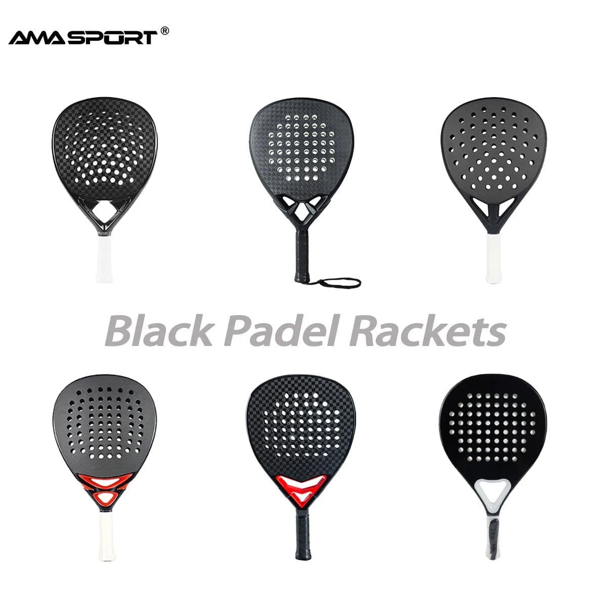 image-AMASPORT Black Padel Racket Full/3K/12K/18K/Kevlar Carbon Fiber Surface EVA Memory Core Paleta De Padel with Air Dynamic Throat