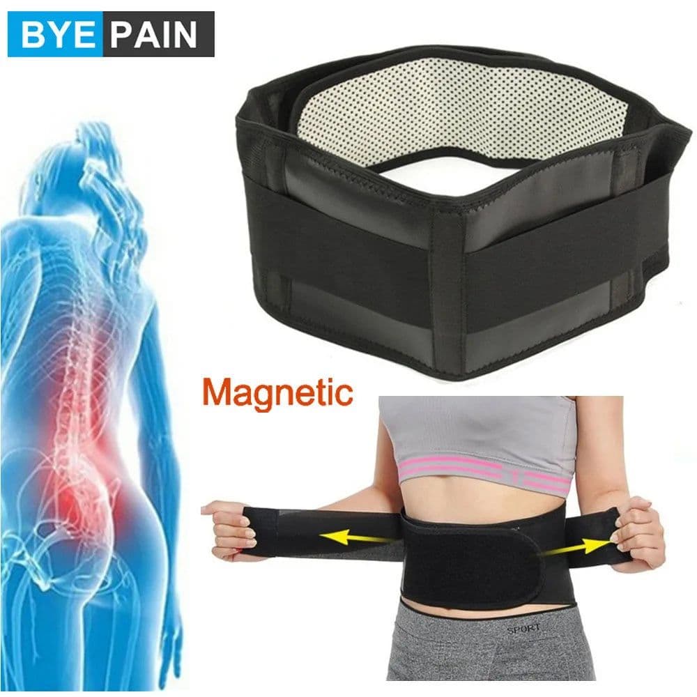 image-BYEPAIN Tourmaline Self-heating Magnetic Therapy Waist Support Belt Lumbar Back Waist Support Brace Double Banded Adjustable