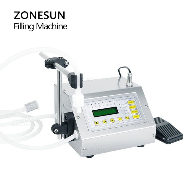image-ZONESUN Small GFK-160A 5-3500ml Digital Control Liquid Juice Water Liquid Filling Machine Dosing Filler Bottle with Pedal