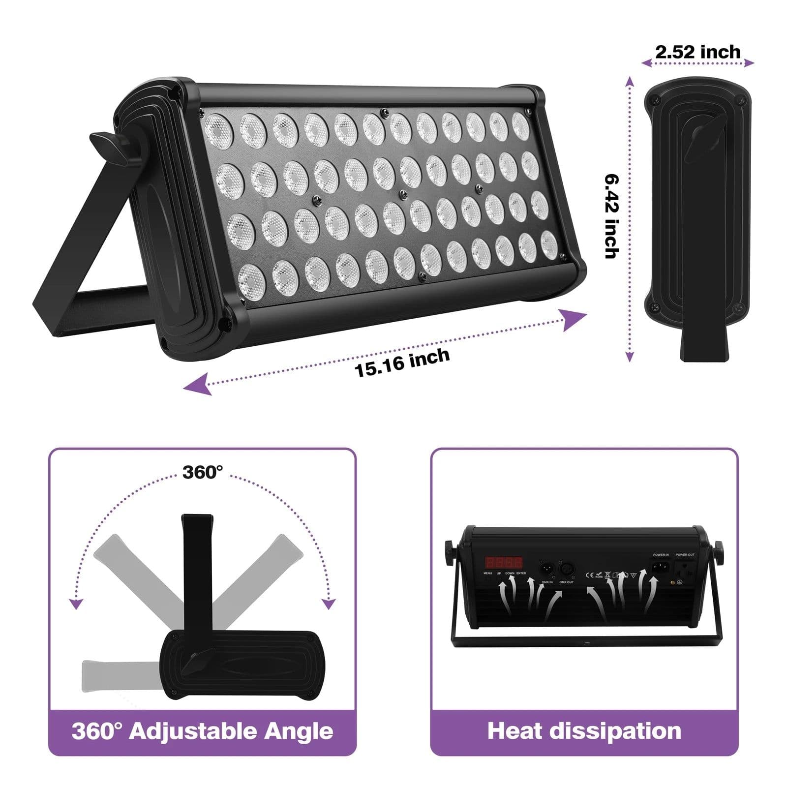 image-U`King 80W Light Bar Wash Light 48LEDs RGB DJ Lights Color Mixing Rainbow Effect Highlights Outdoor Building Exterior Wall Light