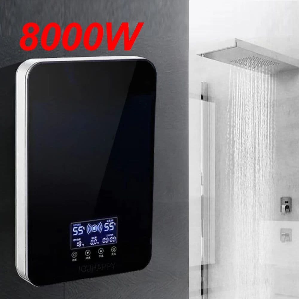 image-Instant Water Heater Shower Bathroom Faucets Kitchen Tap Electric Water Heater 220V 8000W Digital Display Temperature Adjustable