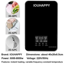 image-Instant Water Heater Shower Bathroom Faucets Kitchen Tap Electric Water Heater 220V 8000W Digital Display Temperature Adjustable