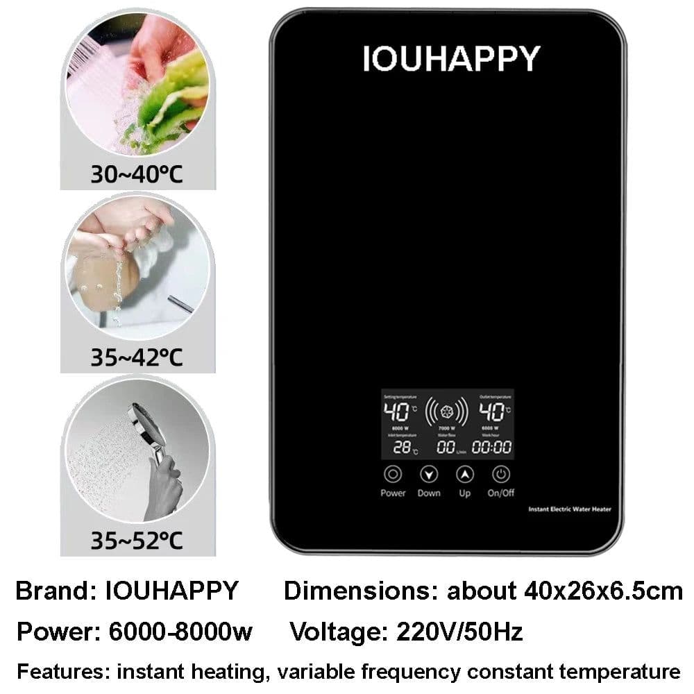 image-Instant Water Heater Shower Bathroom Faucets Kitchen Tap Electric Water Heater 220V 8000W Digital Display Temperature Adjustable