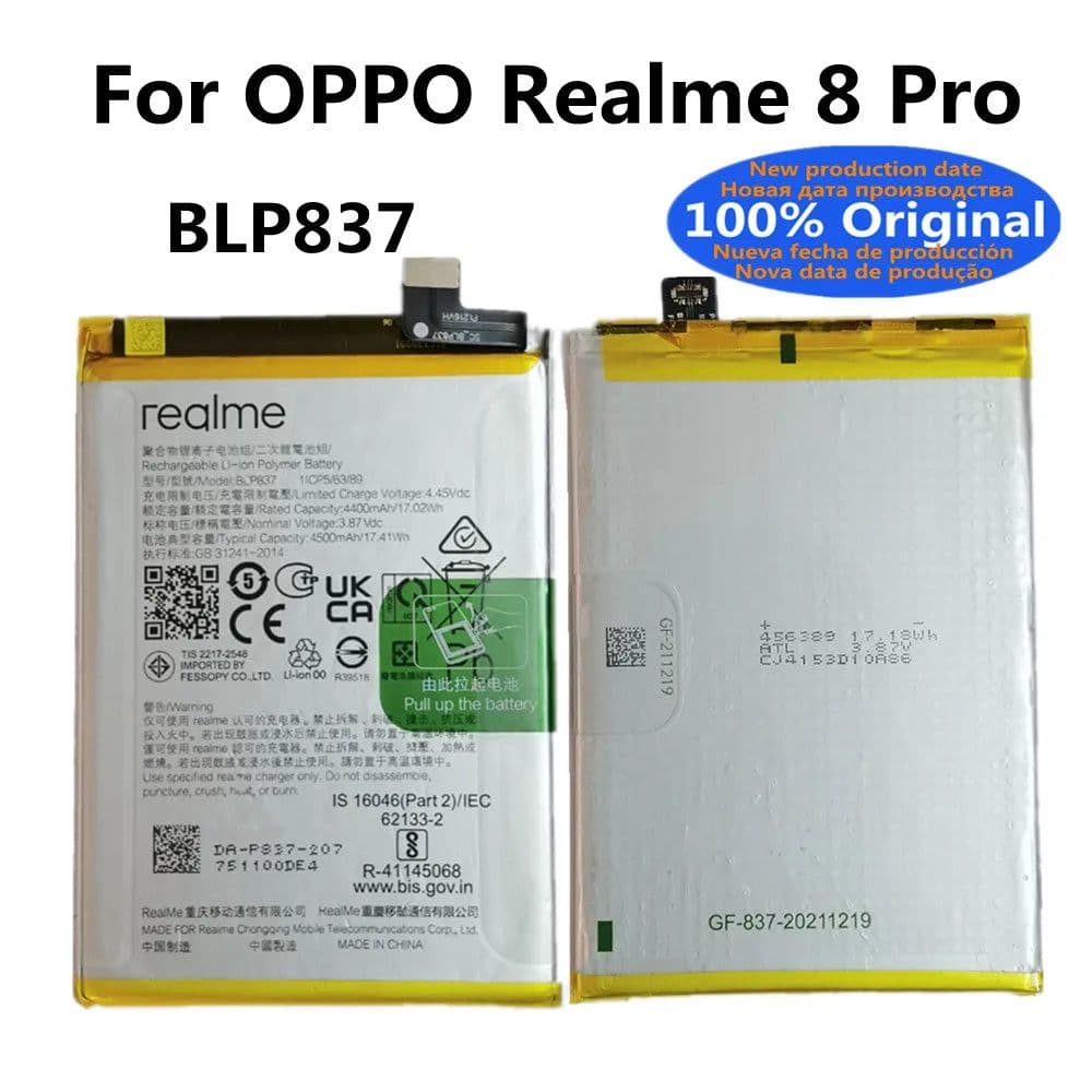 image-100% Original BLP837 4500mAh New Battery For OPPO Realme 8 Pro 8Pro High Quality Rechargeable Phone Batteries