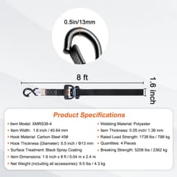 image-VEVOR 4pcs Trailer Ratchet Tie Down Straps with Padded Handles Hook Brake Binding Belt for Moving Securing Cargo Motorcycle