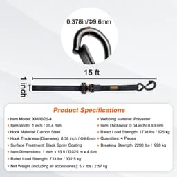 image-VEVOR 4pcs Trailer Ratchet Tie Down Straps with Padded Handles Hook Brake Binding Belt for Moving Securing Cargo Motorcycle