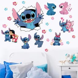 image-MINISO Cartoon Lilo & Stitch Wall Stickers For Kid's Room Kindergarten Living Room Bedroom Wall Decoration Animated Poster