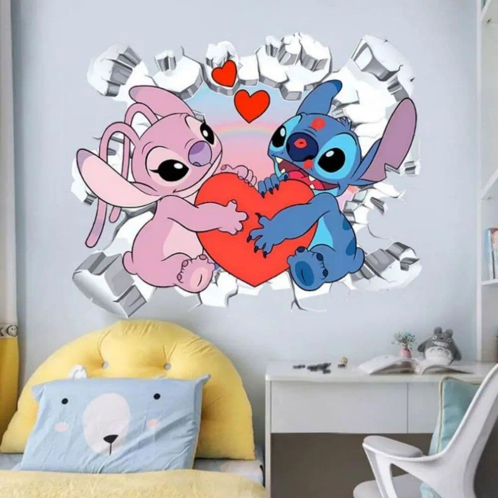 image-MINISO Cartoon Lilo & Stitch Wall Stickers For Kid's Room Kindergarten Living Room Bedroom Wall Decoration Animated Poster