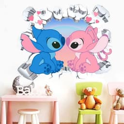 image-MINISO Cartoon Lilo & Stitch Wall Stickers For Kid's Room Kindergarten Living Room Bedroom Wall Decoration Animated Poster