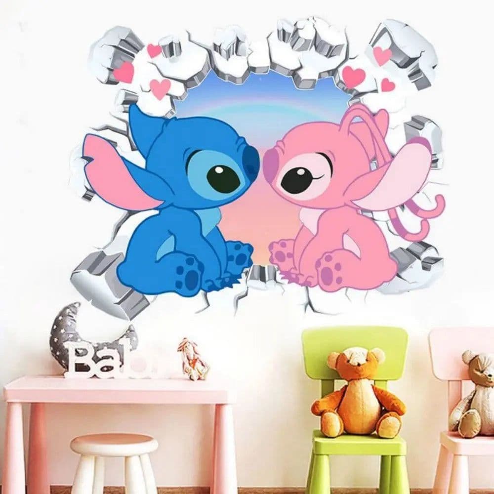 image-MINISO Cartoon Lilo & Stitch Wall Stickers For Kid's Room Kindergarten Living Room Bedroom Wall Decoration Animated Poster