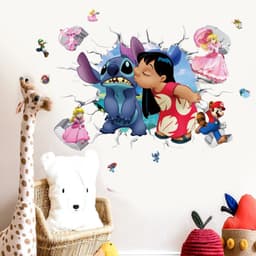 image-MINISO Cartoon Lilo & Stitch Wall Stickers For Kid's Room Kindergarten Living Room Bedroom Wall Decoration Animated Poster