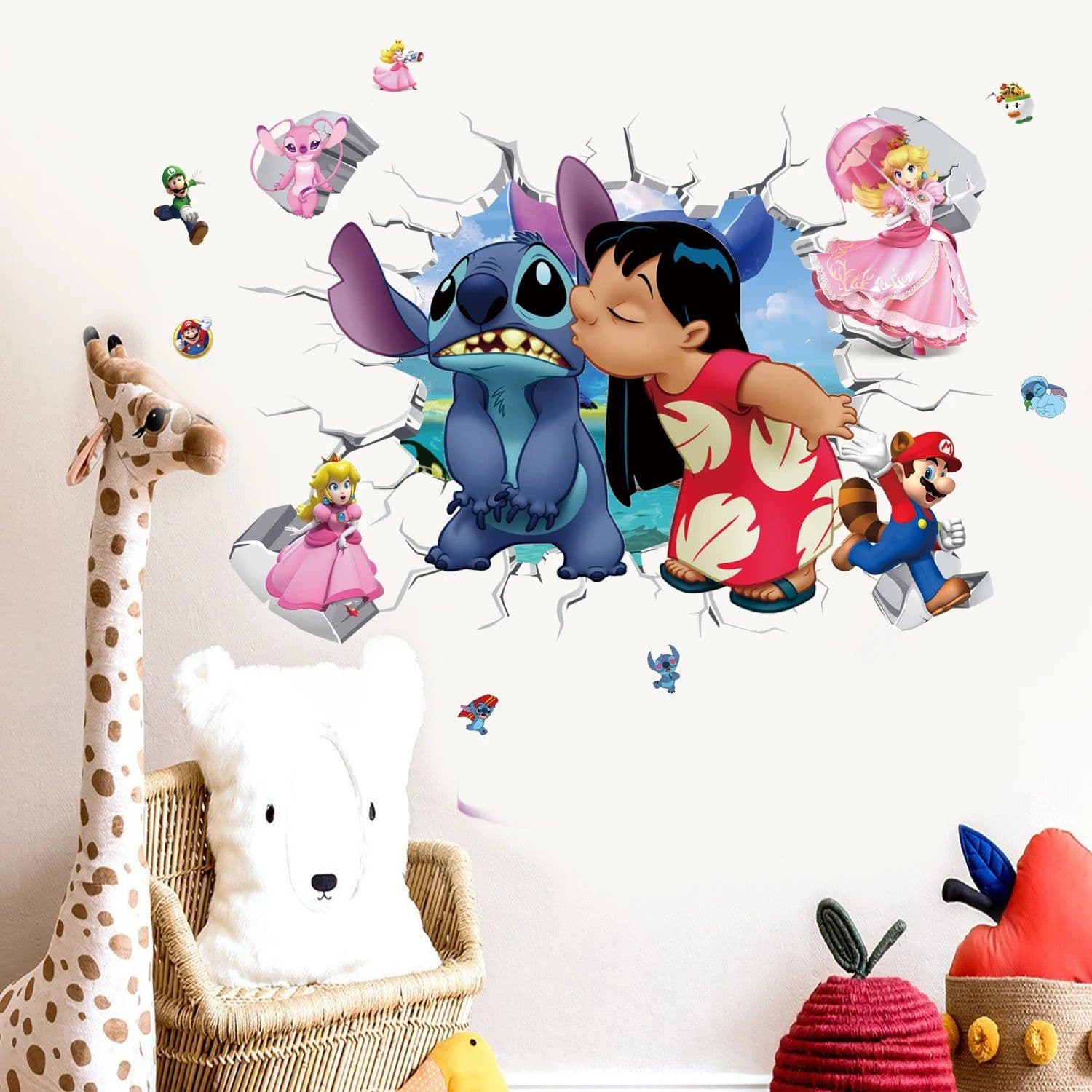 image-MINISO Cartoon Lilo & Stitch Wall Stickers For Kid's Room Kindergarten Living Room Bedroom Wall Decoration Animated Poster