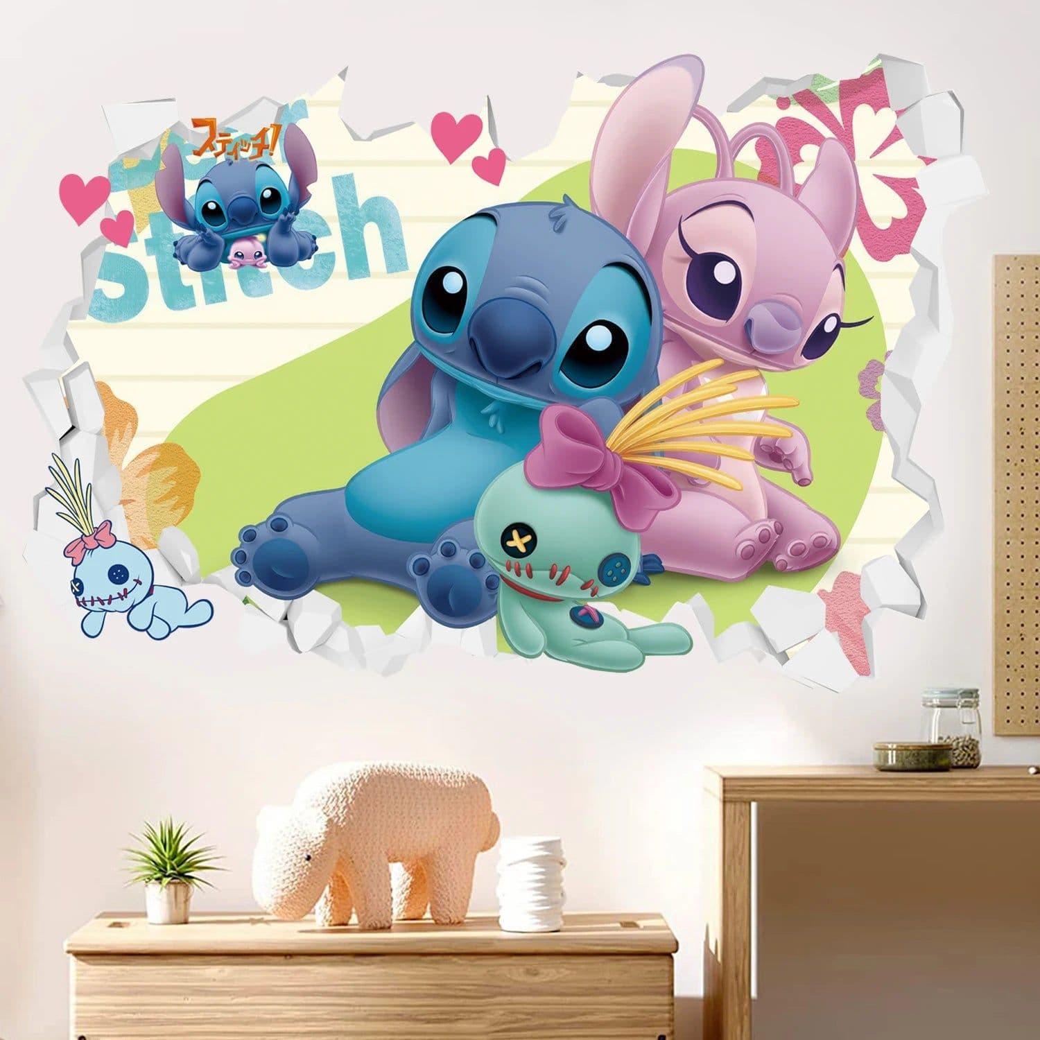 image-MINISO Cartoon Lilo & Stitch Wall Stickers For Kid's Room Kindergarten Living Room Bedroom Wall Decoration Animated Poster