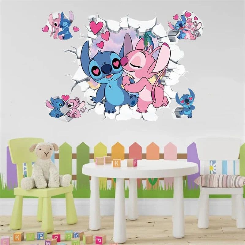 image-MINISO Cartoon Lilo & Stitch Wall Stickers For Kid's Room Kindergarten Living Room Bedroom Wall Decoration Animated Poster