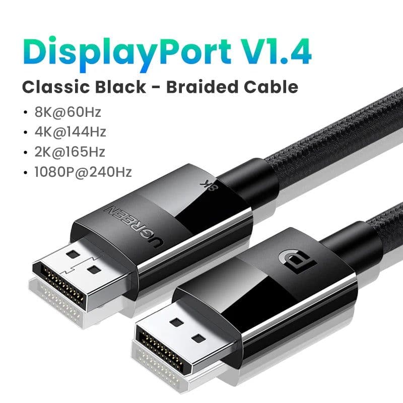 image-UGREEN Displayport Cable 16K 8K Video Audio Cable for Xiaomi TV Box PC Laptop Monitor Video Game DP Cable Display Port