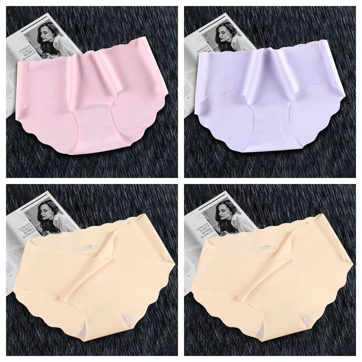 image-4Pcs Set Women's Panties Low Waist Seamless Briefs Ice Silk Female Underpants Ladies Invisible Underwear Lingerie Intimates