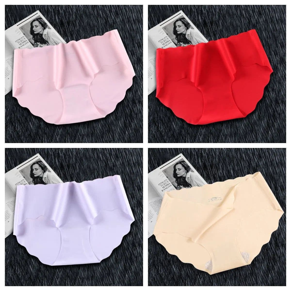 image-4Pcs Set Women's Panties Low Waist Seamless Briefs Ice Silk Female Underpants Ladies Invisible Underwear Lingerie Intimates