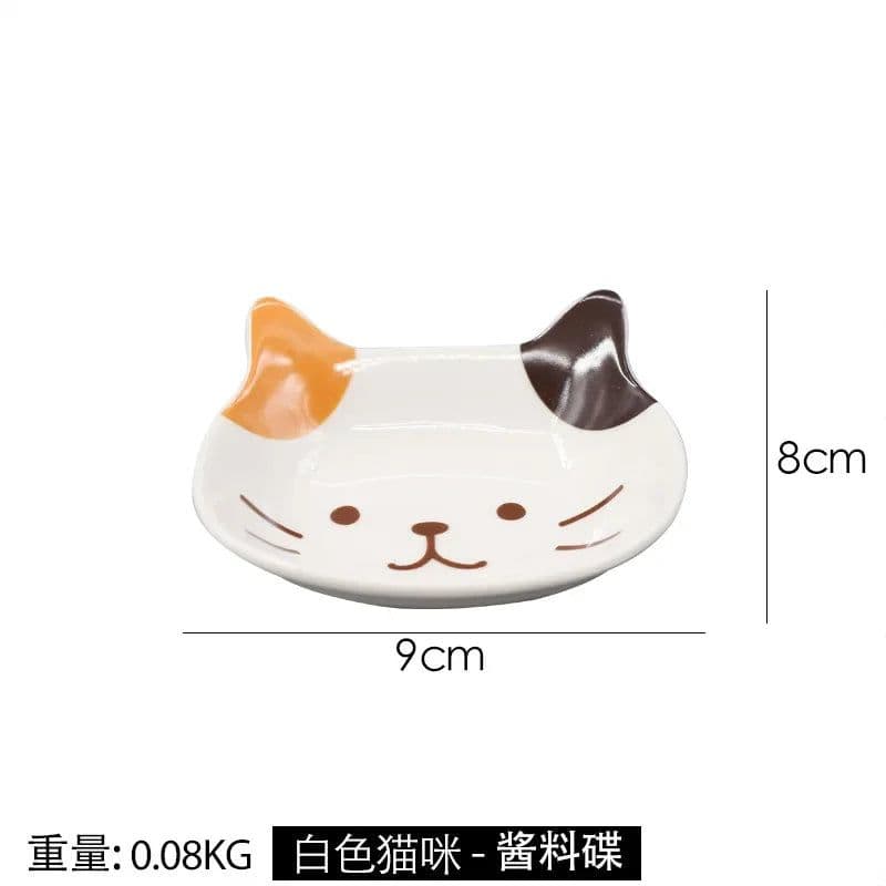 image-Japanese Cute Cat Dish Creative Ceramic Seasoning Dish Porcelain Dipping Saucer Plate Snack Plate Kitchen Supplies Tableware