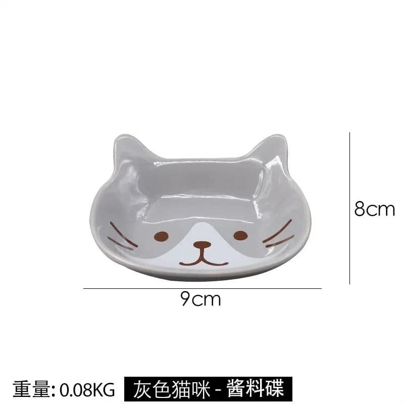 image-Japanese Cute Cat Dish Creative Ceramic Seasoning Dish Porcelain Dipping Saucer Plate Snack Plate Kitchen Supplies Tableware