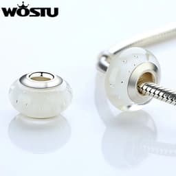 image-WOSTU High Quality White Murano Glass Beads Fit Original Bracelet Pendant Silver Plated Colorful Charm DIY Jewelry Making