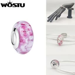 image-WOSTU High Quality White Murano Glass Beads Fit Original Bracelet Pendant Silver Plated Colorful Charm DIY Jewelry Making