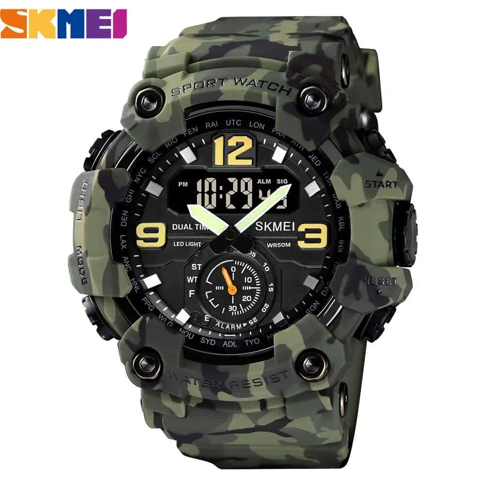 image-Vintage Men Military Watch 50m Waterproof Wristwatch SKMEI Top Brand Casual Sport Style Digital Clock PU Band Watch Men Original