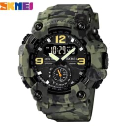 image-Vintage Men Military Watch 50m Waterproof Wristwatch SKMEI Top Brand Casual Sport Style Digital Clock PU Band Watch Men Original