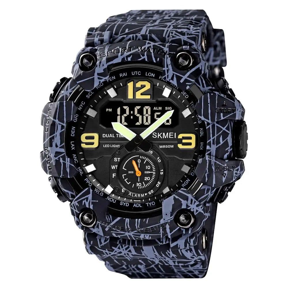 image-Vintage Men Military Watch 50m Waterproof Wristwatch SKMEI Top Brand Casual Sport Style Digital Clock PU Band Watch Men Original