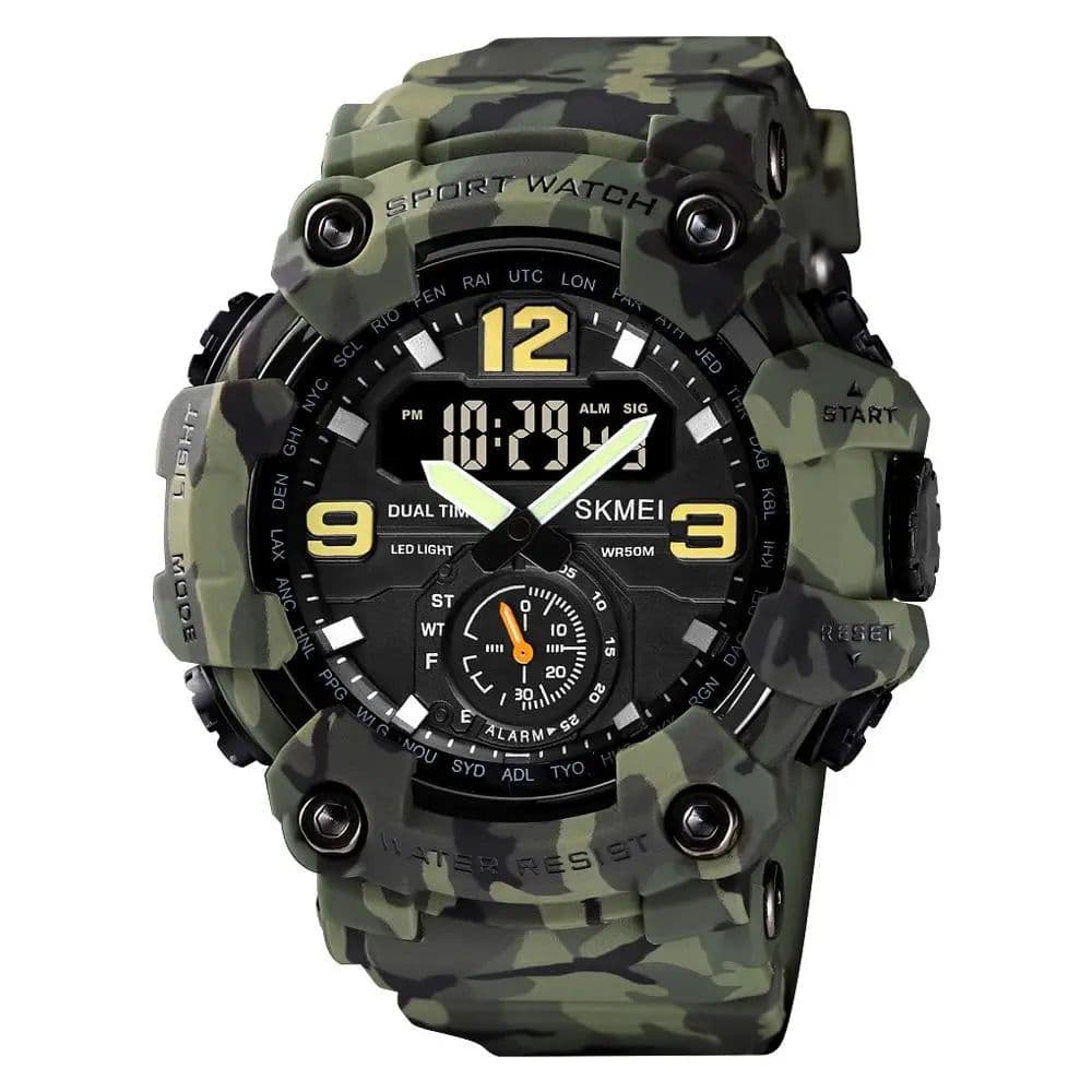 image-Vintage Men Military Watch 50m Waterproof Wristwatch SKMEI Top Brand Casual Sport Style Digital Clock PU Band Watch Men Original