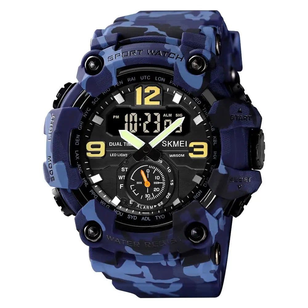 image-Vintage Men Military Watch 50m Waterproof Wristwatch SKMEI Top Brand Casual Sport Style Digital Clock PU Band Watch Men Original