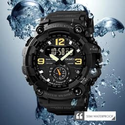 image-Vintage Men Military Watch 50m Waterproof Wristwatch SKMEI Top Brand Casual Sport Style Digital Clock PU Band Watch Men Original