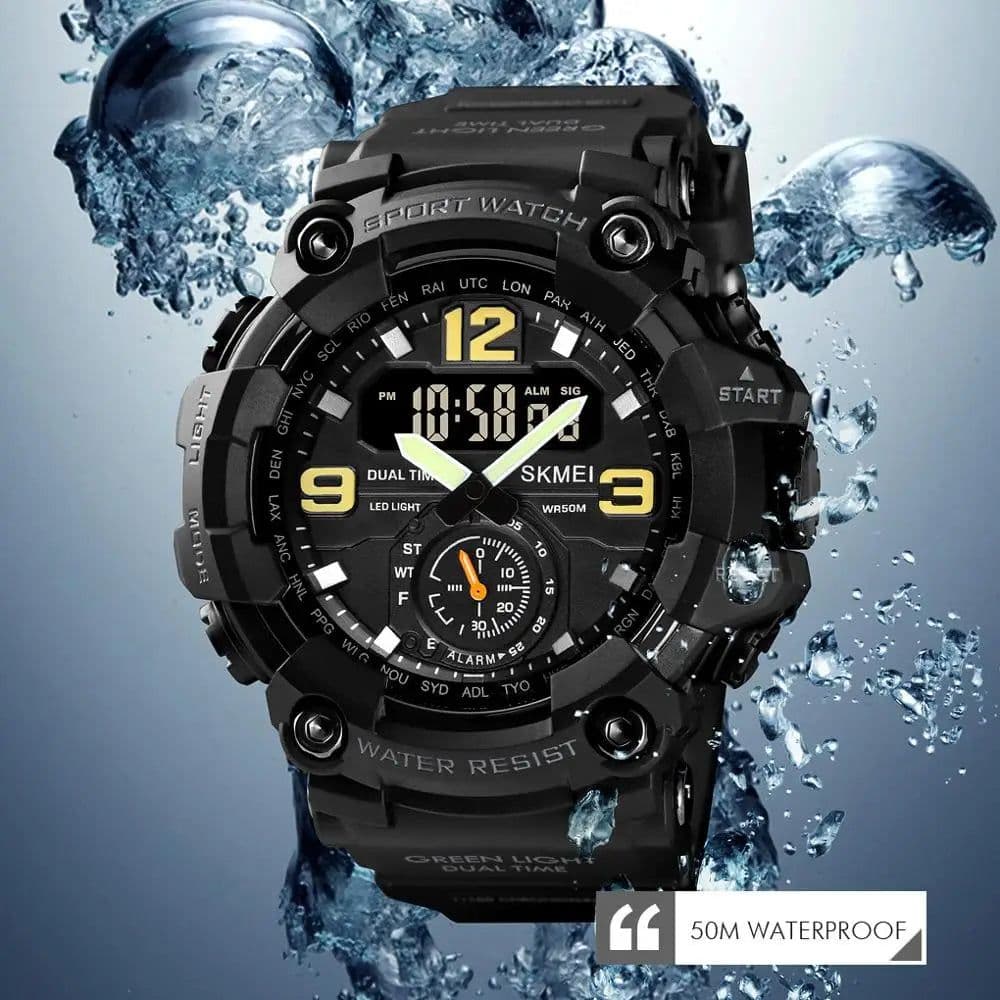 image-Vintage Men Military Watch 50m Waterproof Wristwatch SKMEI Top Brand Casual Sport Style Digital Clock PU Band Watch Men Original