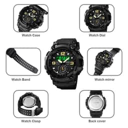 image-Vintage Men Military Watch 50m Waterproof Wristwatch SKMEI Top Brand Casual Sport Style Digital Clock PU Band Watch Men Original
